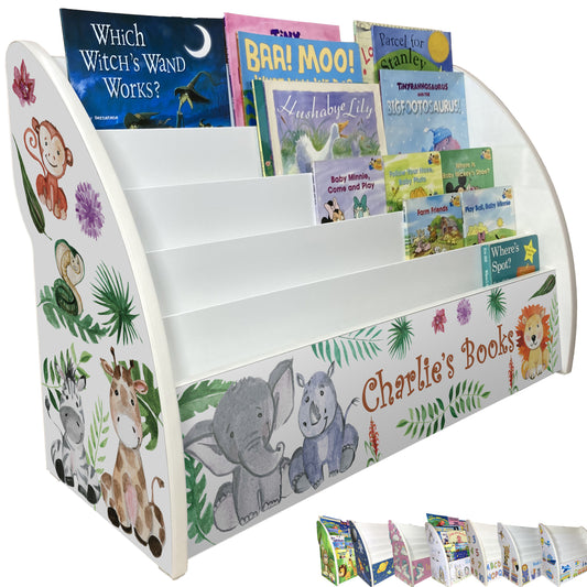 Safari Bookshelf Personalised for kids with Name and Wild Animals - Handmade in UK | Robustly PreAssembled