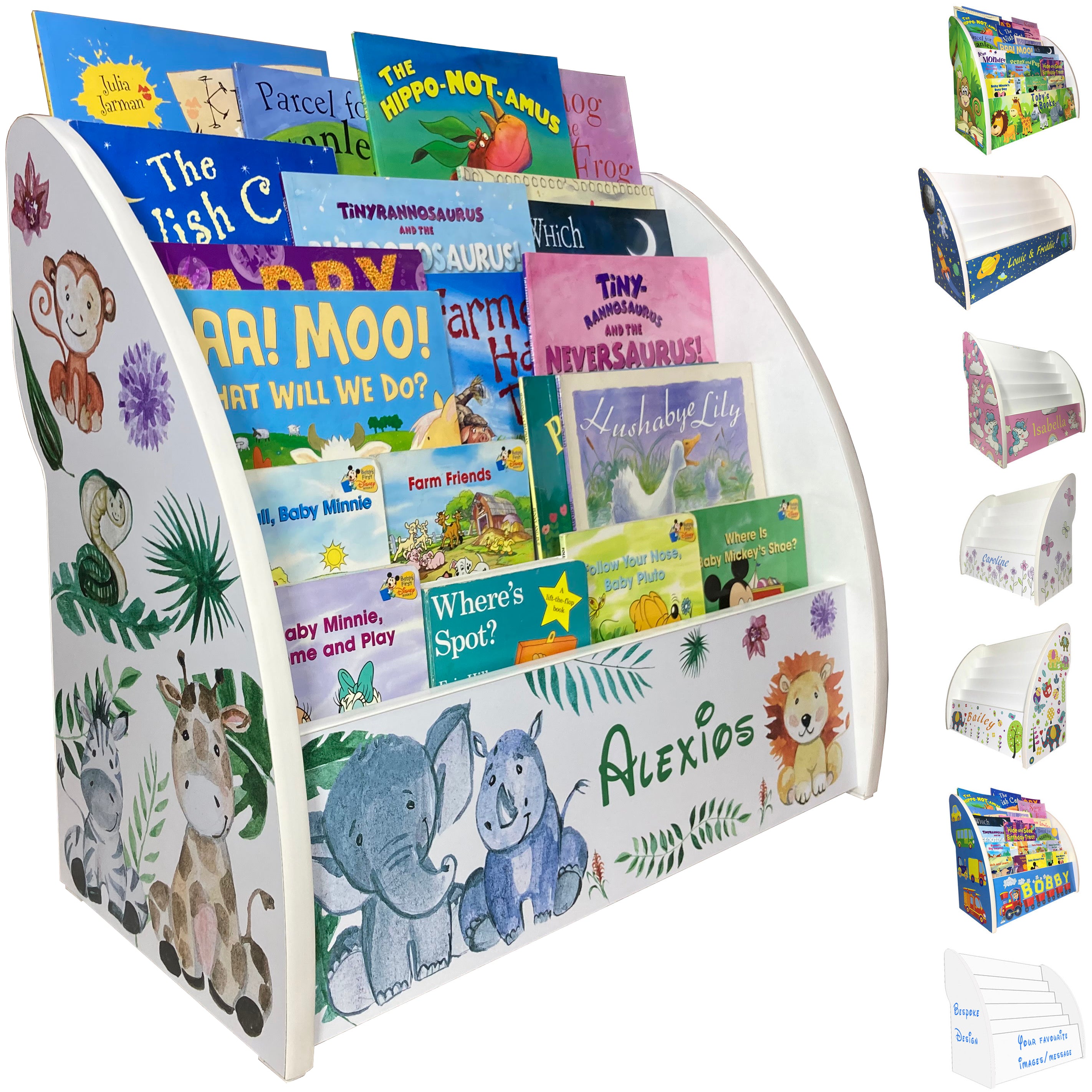Jungle Themed Kids Bookshelf Personalised Made in UK Tinystands