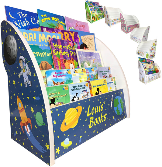 Kids Bookcase with planets and rockets and stars, bookshelf rockets planets spaceships astronaut
