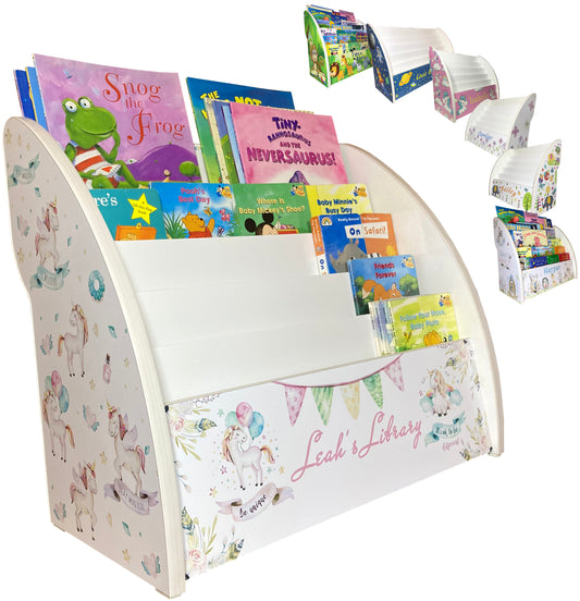 Personalised Girls bookcase with unicorns design, unicorns bookshelf personalised, magical girls bookcase