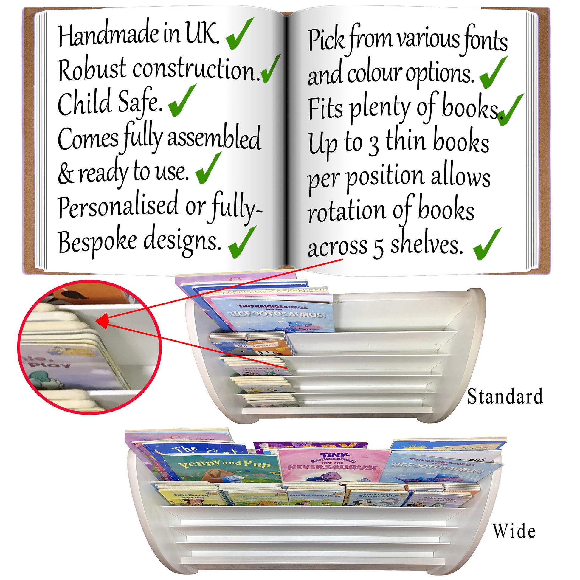 White Child Bookcase with Personalisation and Fully Assembled