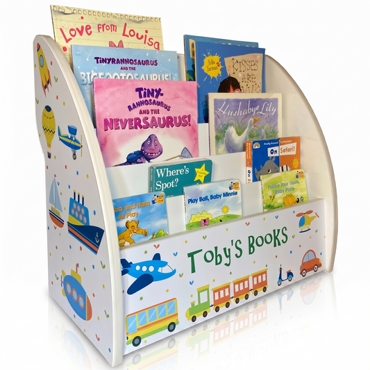 Boys bookcase with transport and cars design, bookshelf cars, bookcase vehicles, transport bookcase