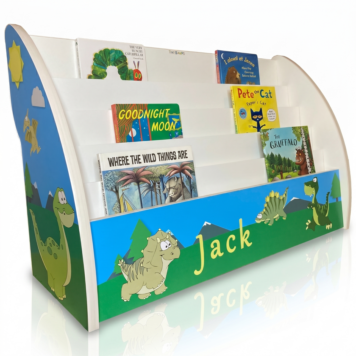 Dinosaurs Bookcase with name - Handmade Dino theme Bookshelf comes Fully Assembled