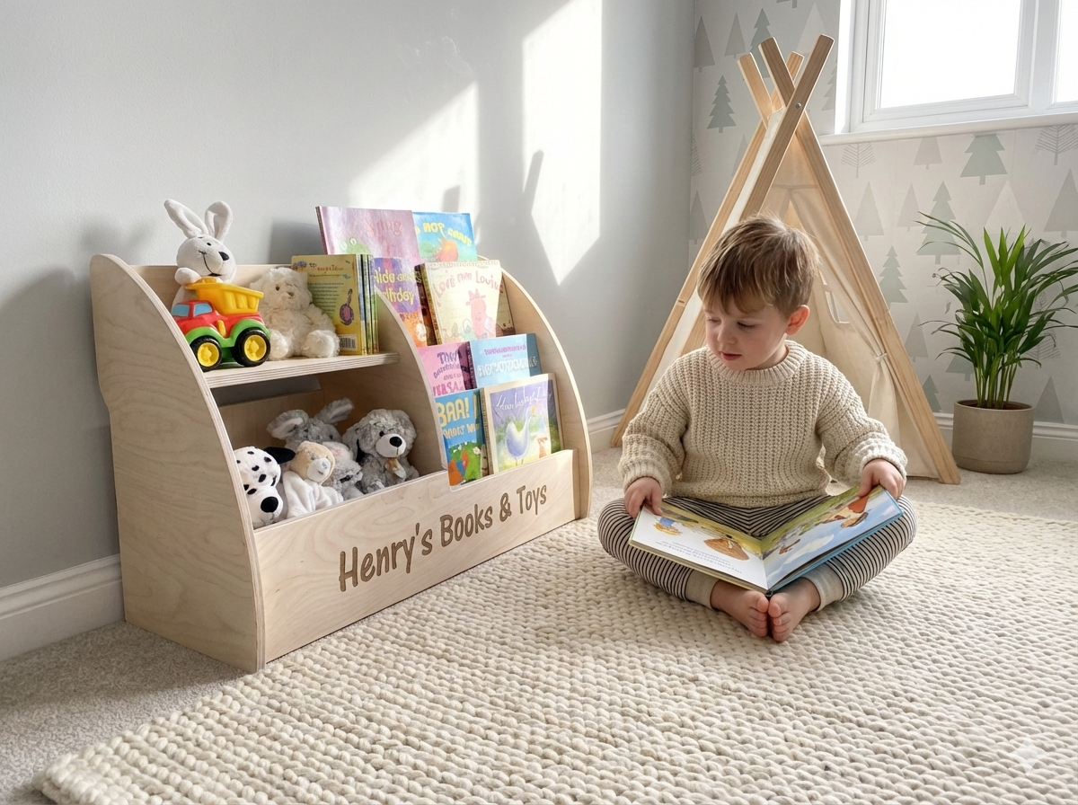 Montessori Books and Toys Shelf – Personalised, Wooden, Fully Assembled, Child-Height Storage