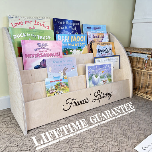 Montessori personalised bookcase. Personalised kids wooden bookshelf. Handmade in UK