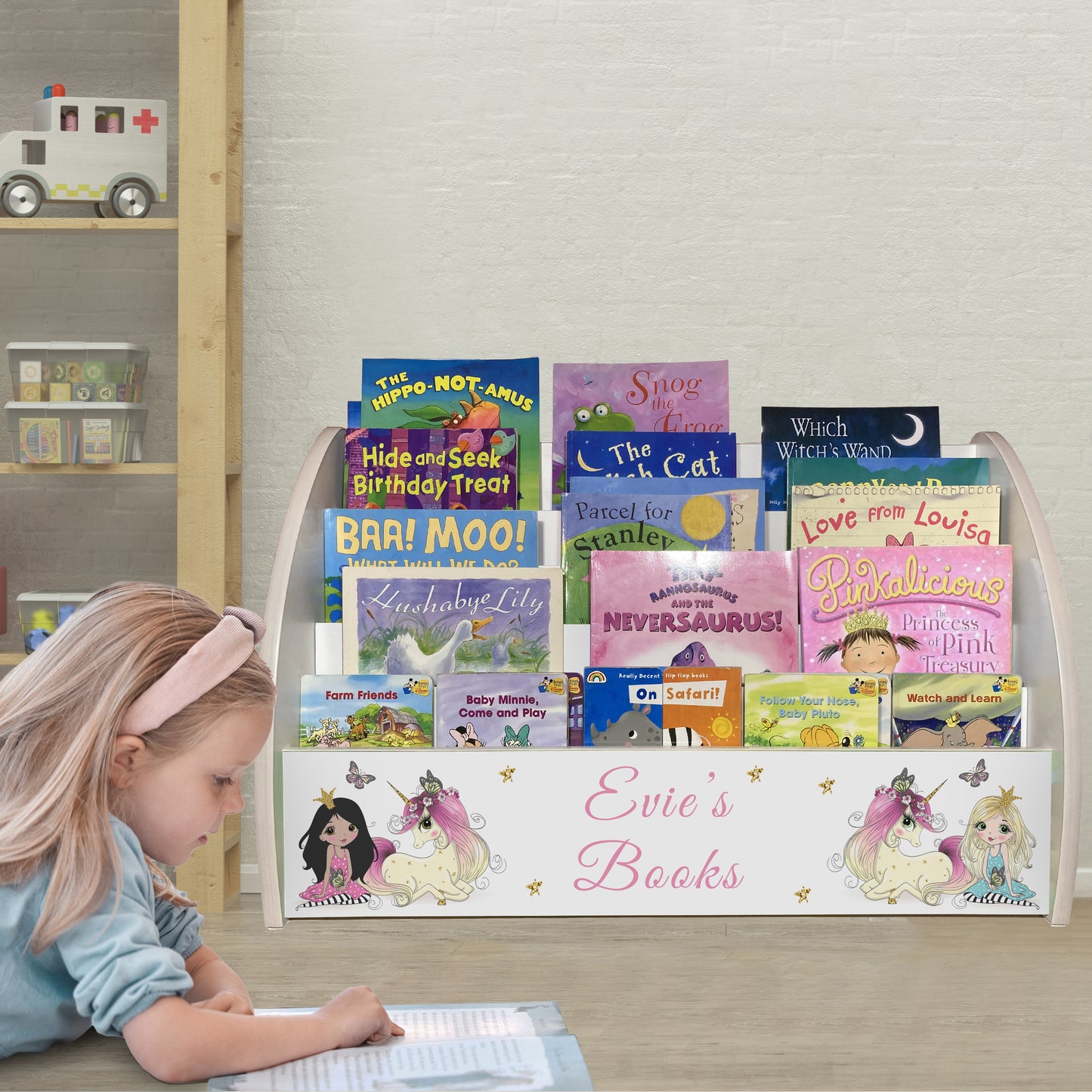 Princess Bookcase for Girls Personalised with Unicorns, Handmade in UK Magical Bookshelf comes Fully Assembled