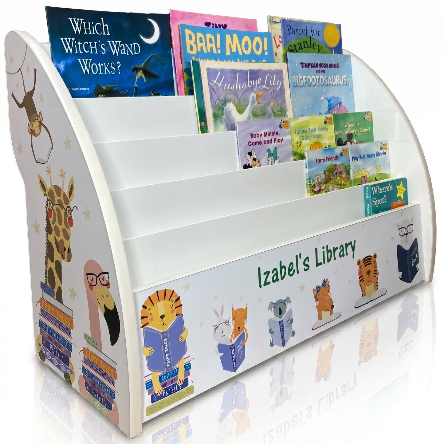Reading Safari Animals Children's Bookcase with Name comes Fully Assembled
