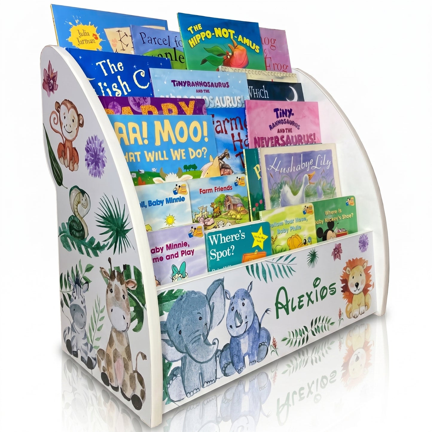Safari Bookshelf Personalised for kids with Name and Wild Animals - Handmade in UK | Robustly PreAssembled