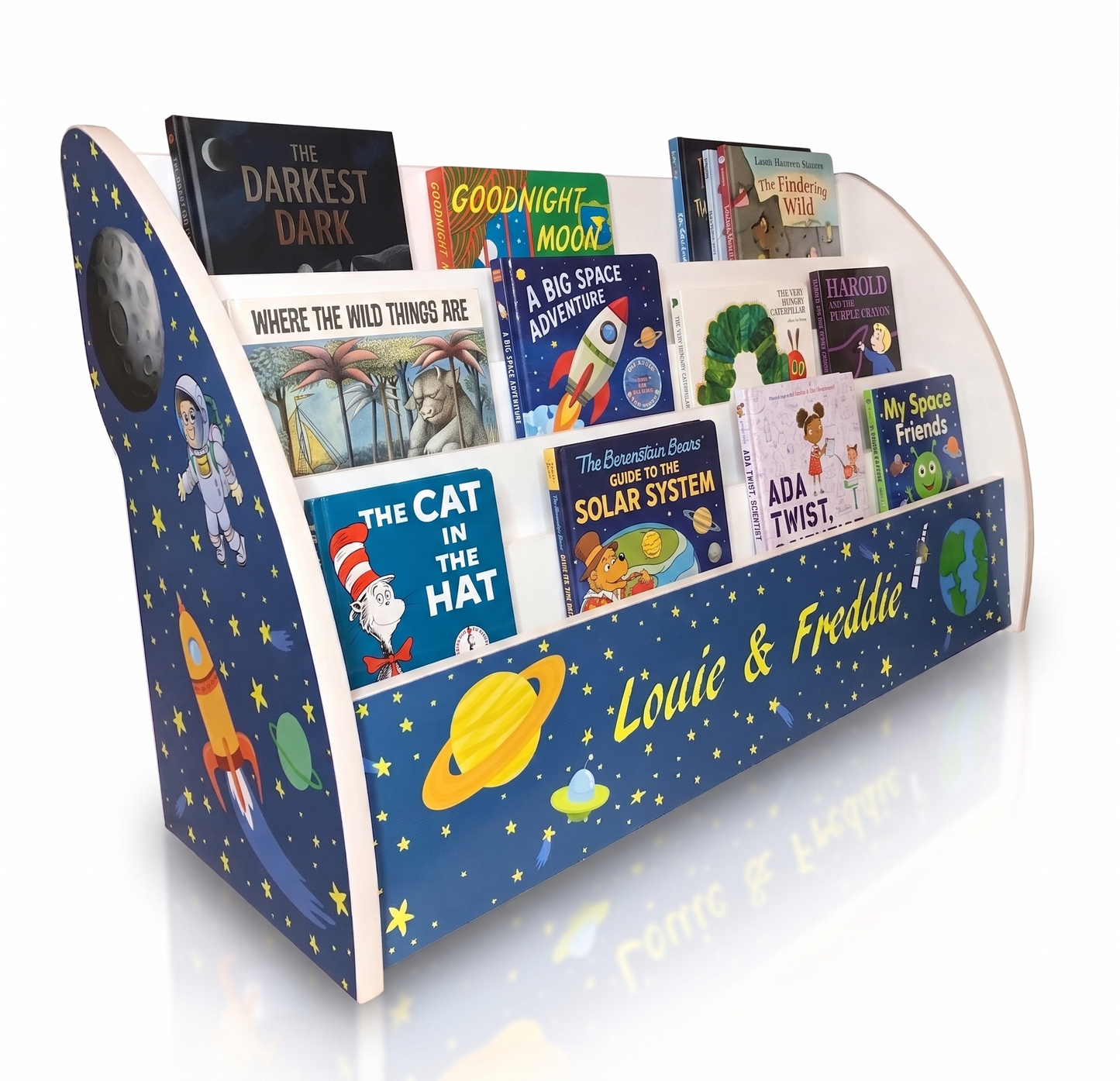 Space Bookcase Personalised with Planets, Spaceship and Rockets Bookshelf comes Fully Assembled