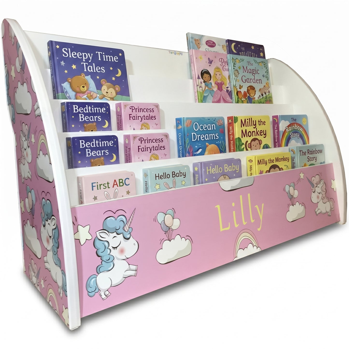 Pink Unicorns Bookshelf for Girls with Name and Fully Assembled