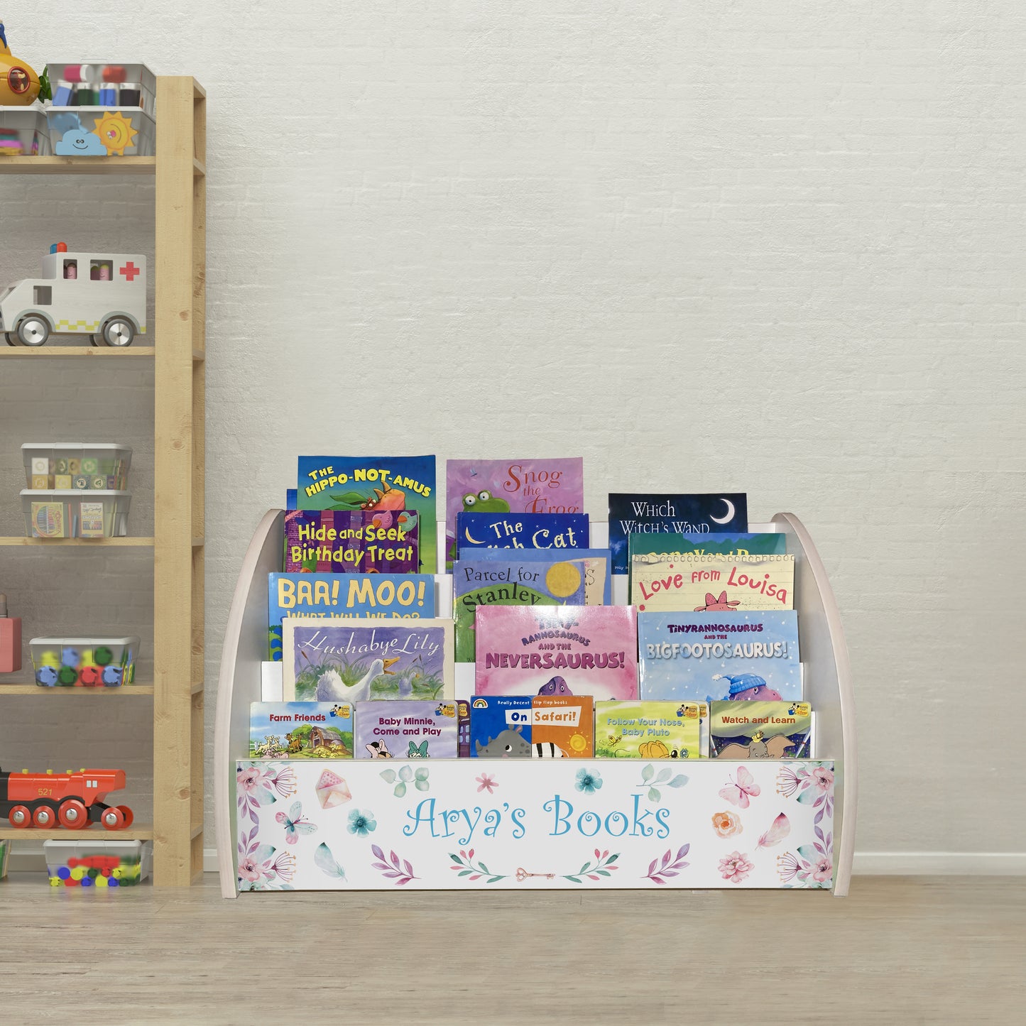 Flowers Bookcase Personalised for girls with Butterflies, Handmade in UK Bookshelf comes Fully Assembledbled