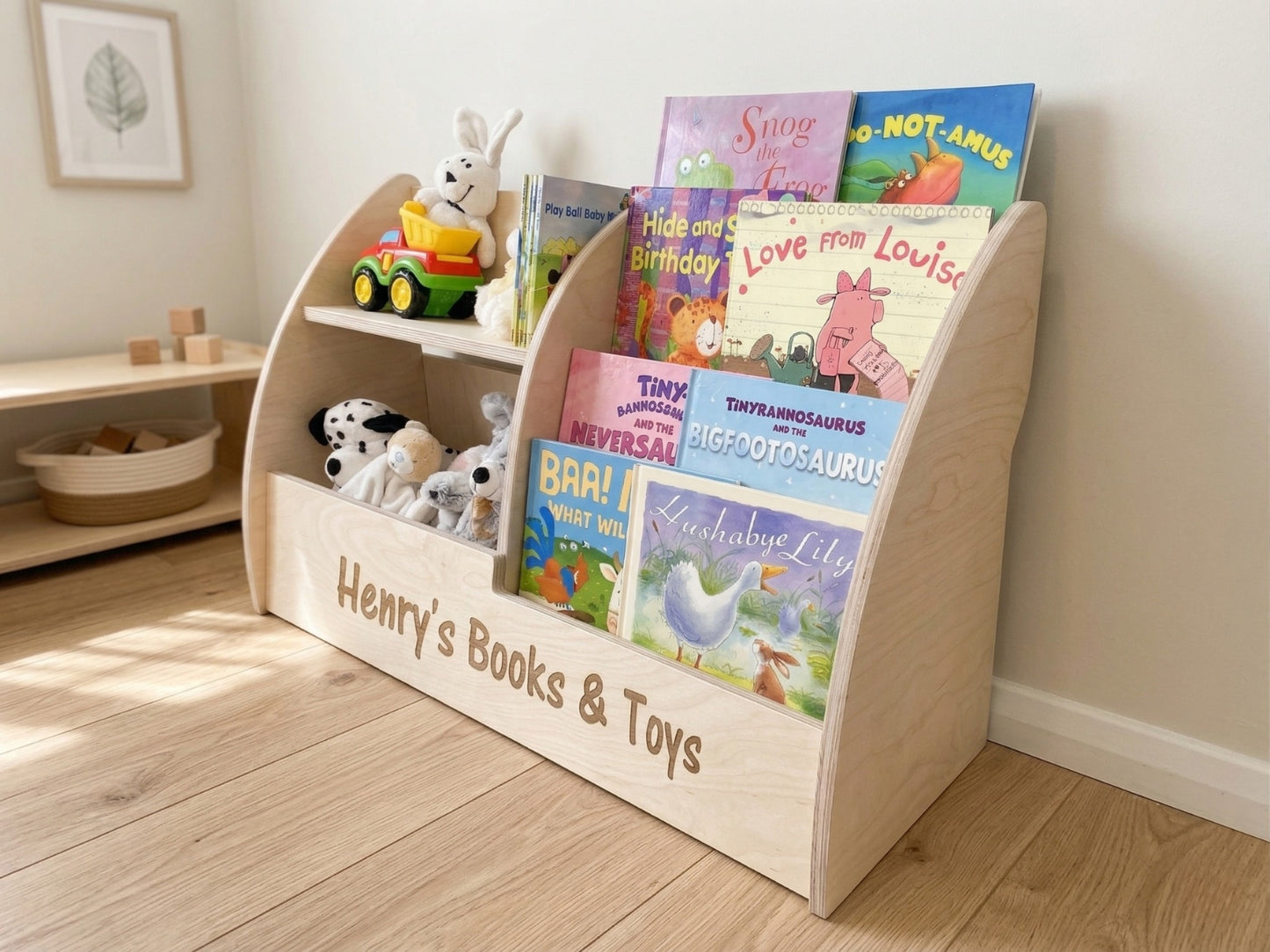 Montessori Books and Toys Shelf – Personalised, Wooden, Fully Assembled, Child-Height Storage