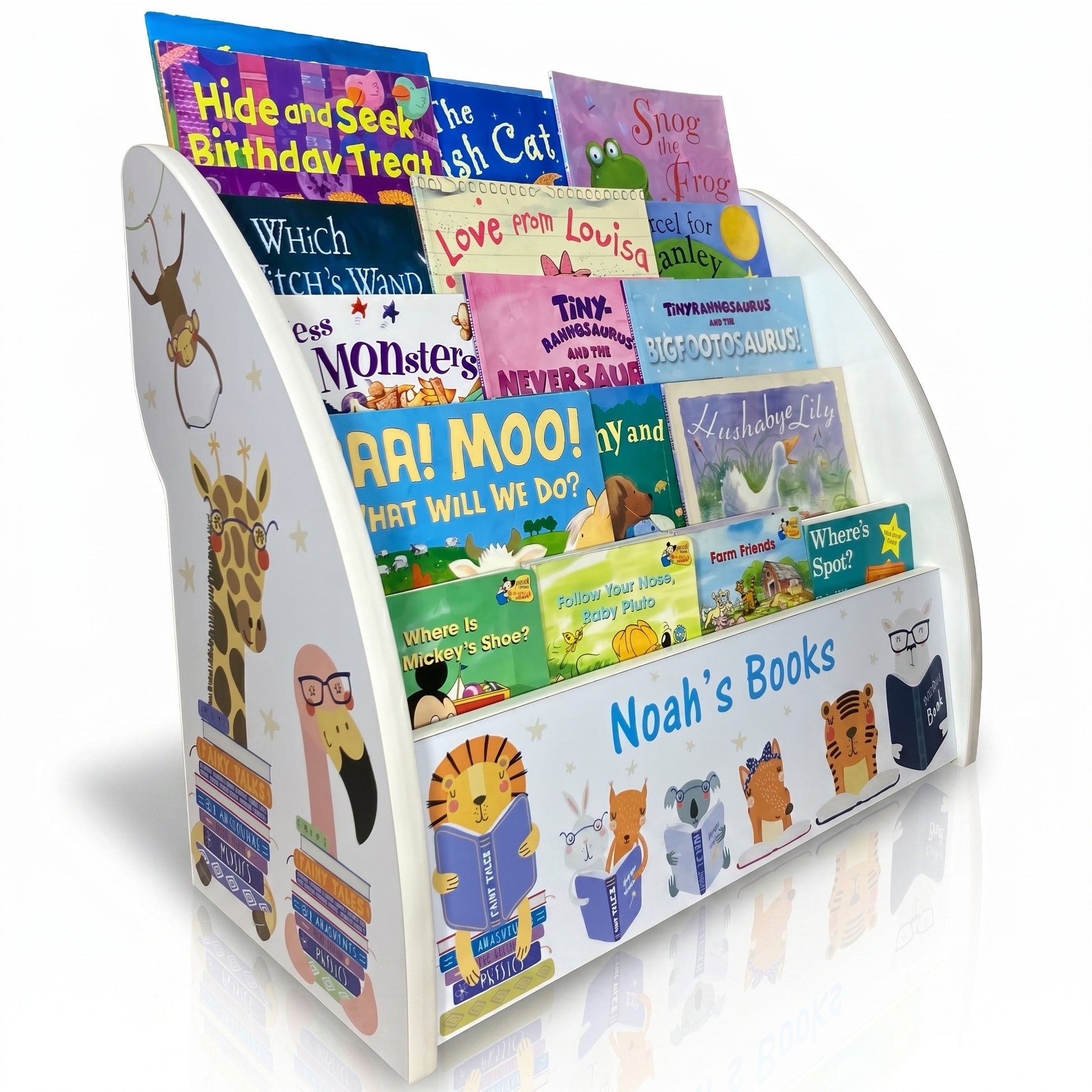 cute bookcase for children with animals, personalised animals bookshelf, reading animals book storage