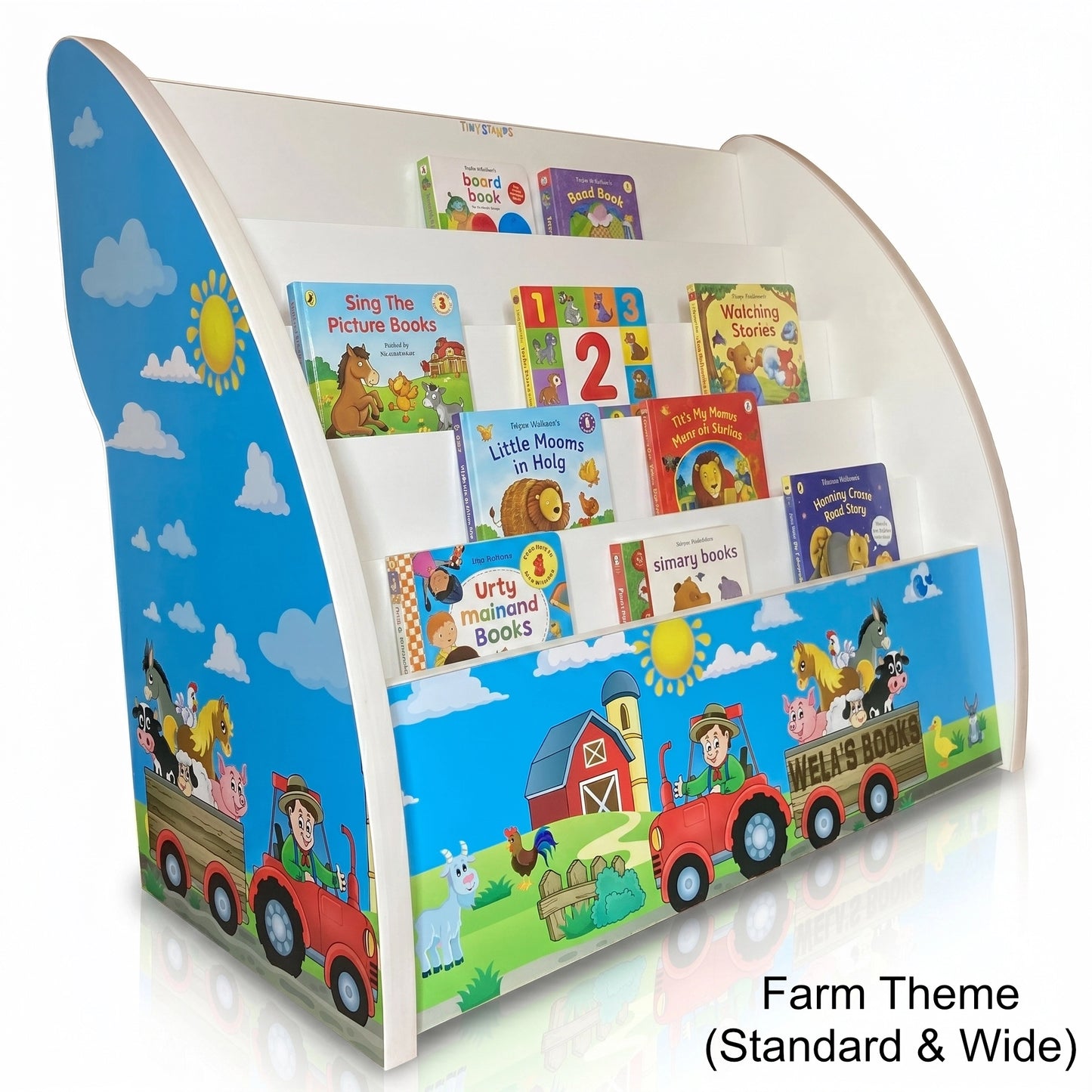 Farm Animals on Tractor Kids Personalised Bookcase | Fully Assembled Bookshelf