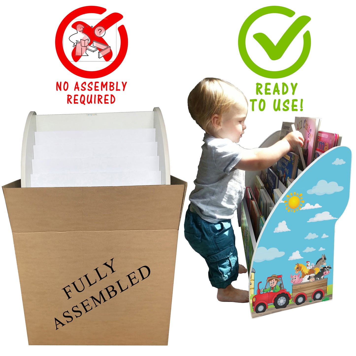 Farm Animals on Tractor Kids Personalised Bookcase | Fully Assembled Bookshelf