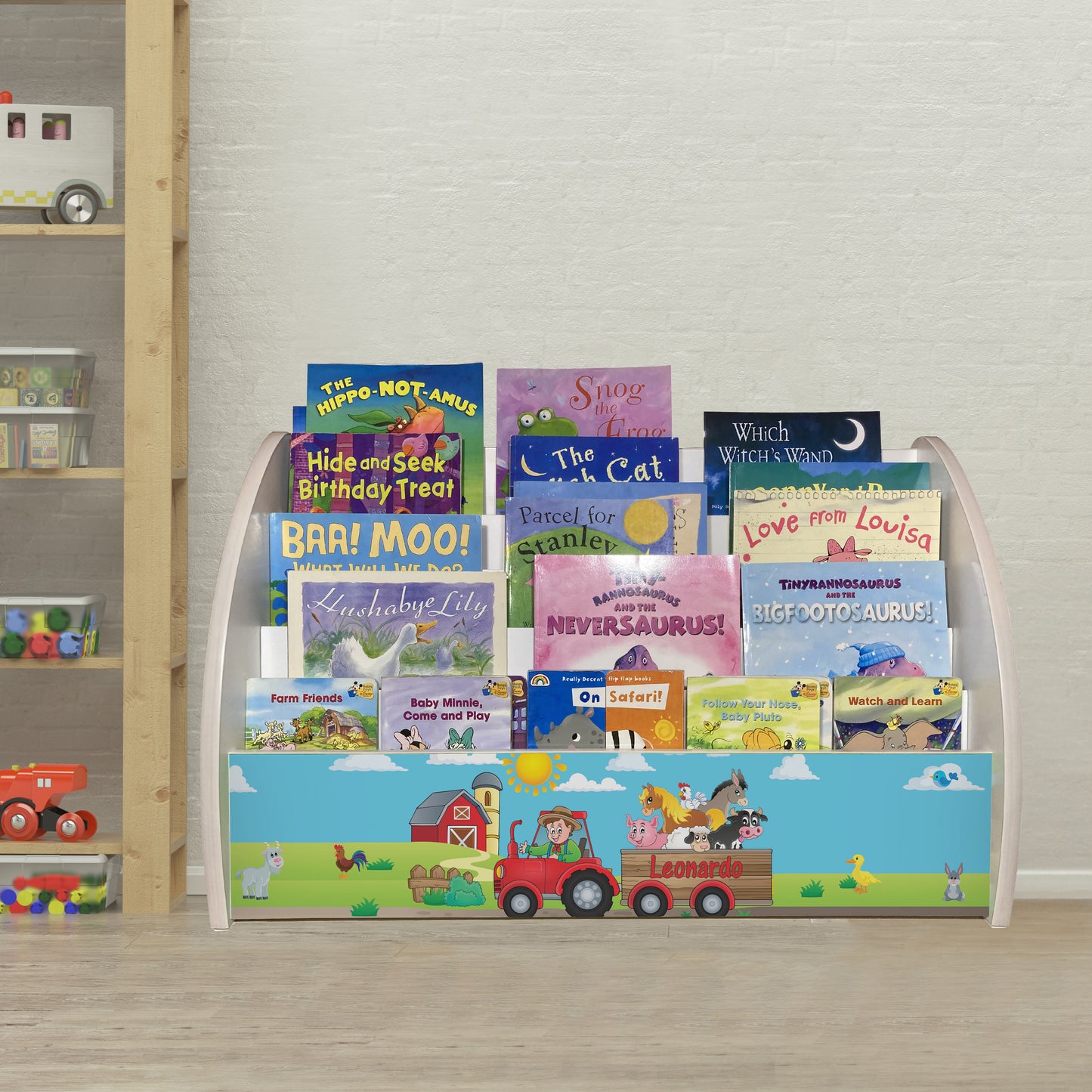 Farm Animals on Tractor Kids Personalised Bookcase | Fully Assembled Bookshelf