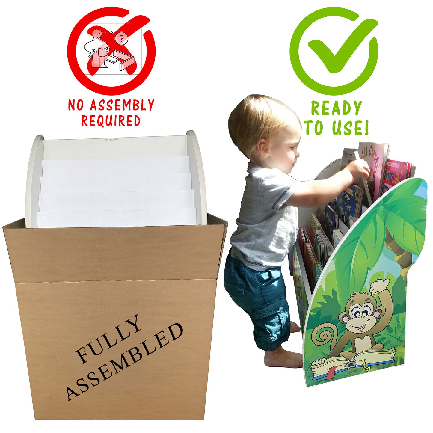 Colour Kids Jungle Bookcase with Name Fully Assembled