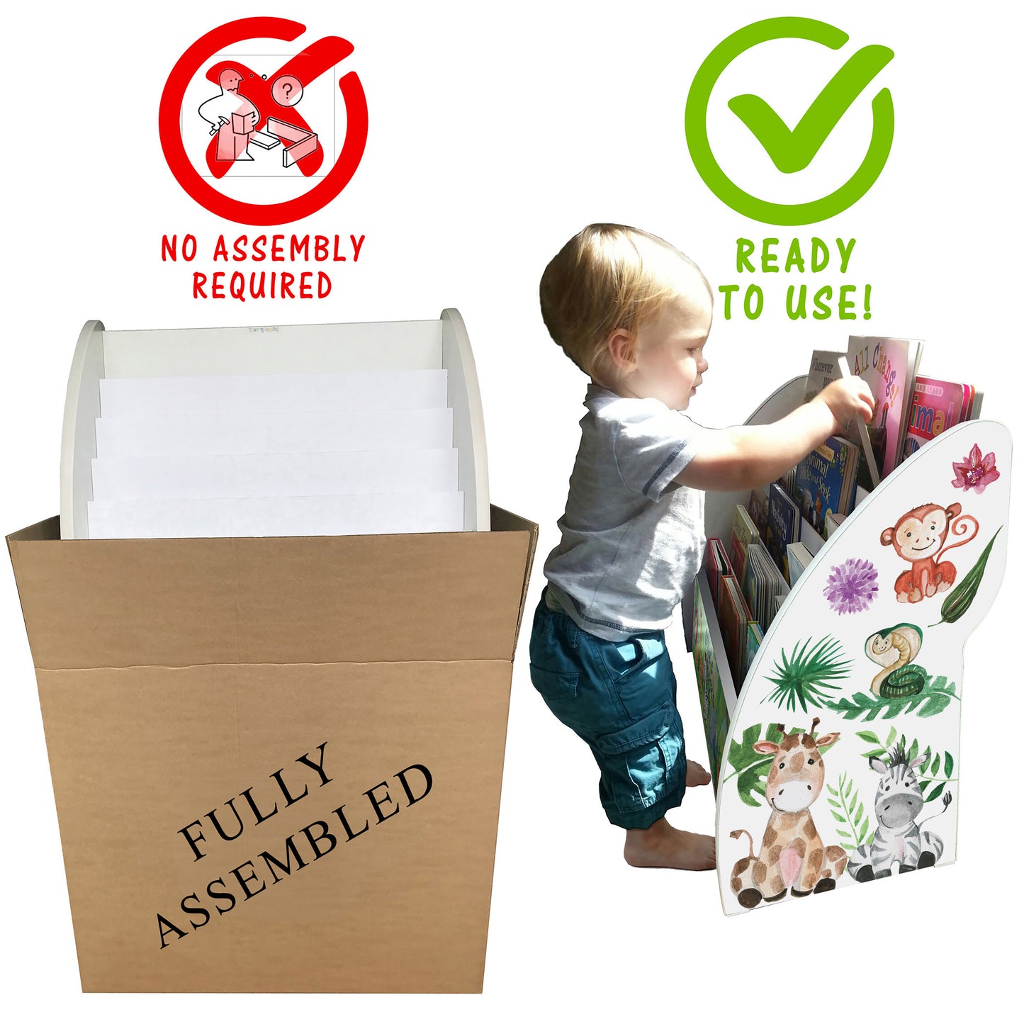 White Jungle Animals Kids Bookshelf Personalised and Fully Assembled