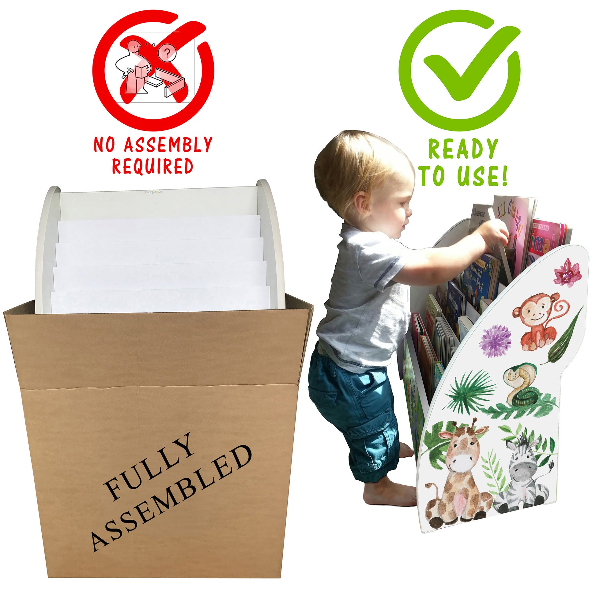 White Jungle Animals Kids Bookshelf Personalised and Fully Assembled