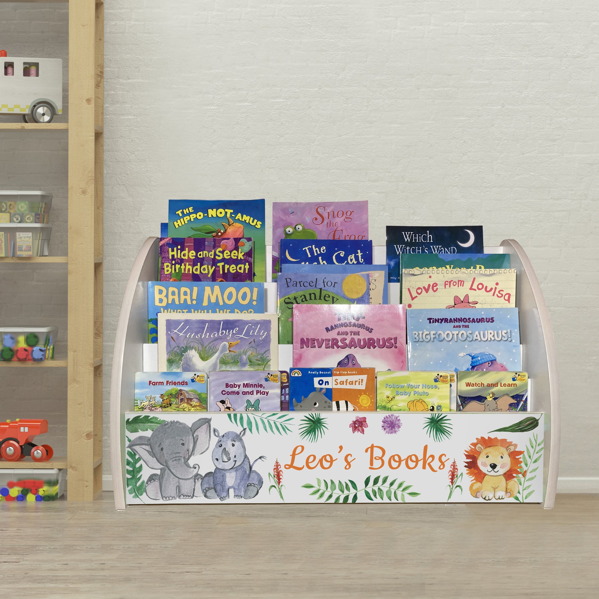 White Jungle Animals Kids Bookshelf Personalised and Fully Assembled