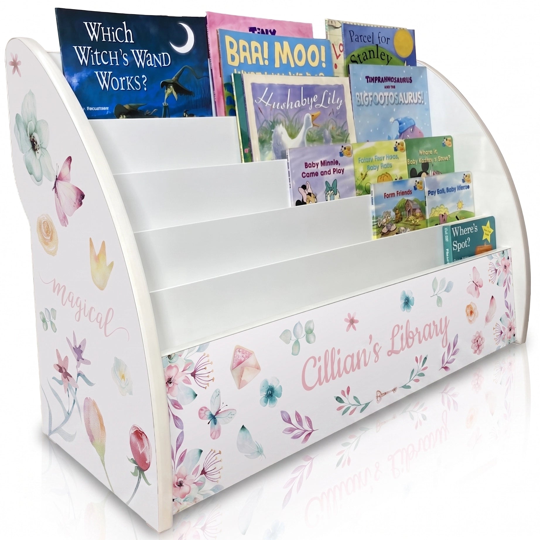 flowers bookcase, flowers bookshelf, girls bookcase design, flowers book storage