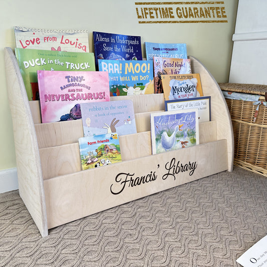 wooden montessori bookcase personalised engraving