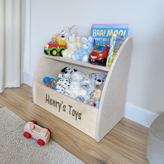 personalised wooden Toy Box in nursery room