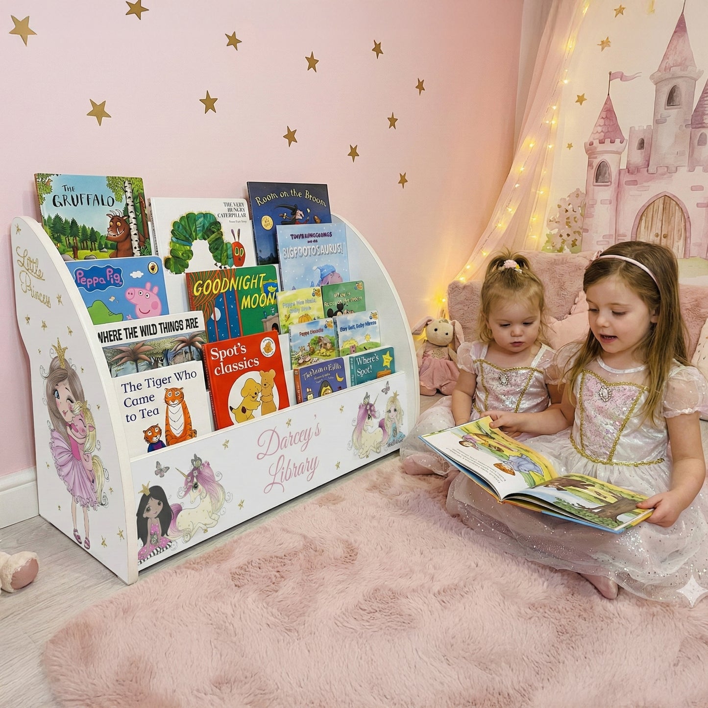 Princess Bookcase for Girls Personalised with Unicorns, Handmade in UK Magical Bookshelf comes Fully Assembled