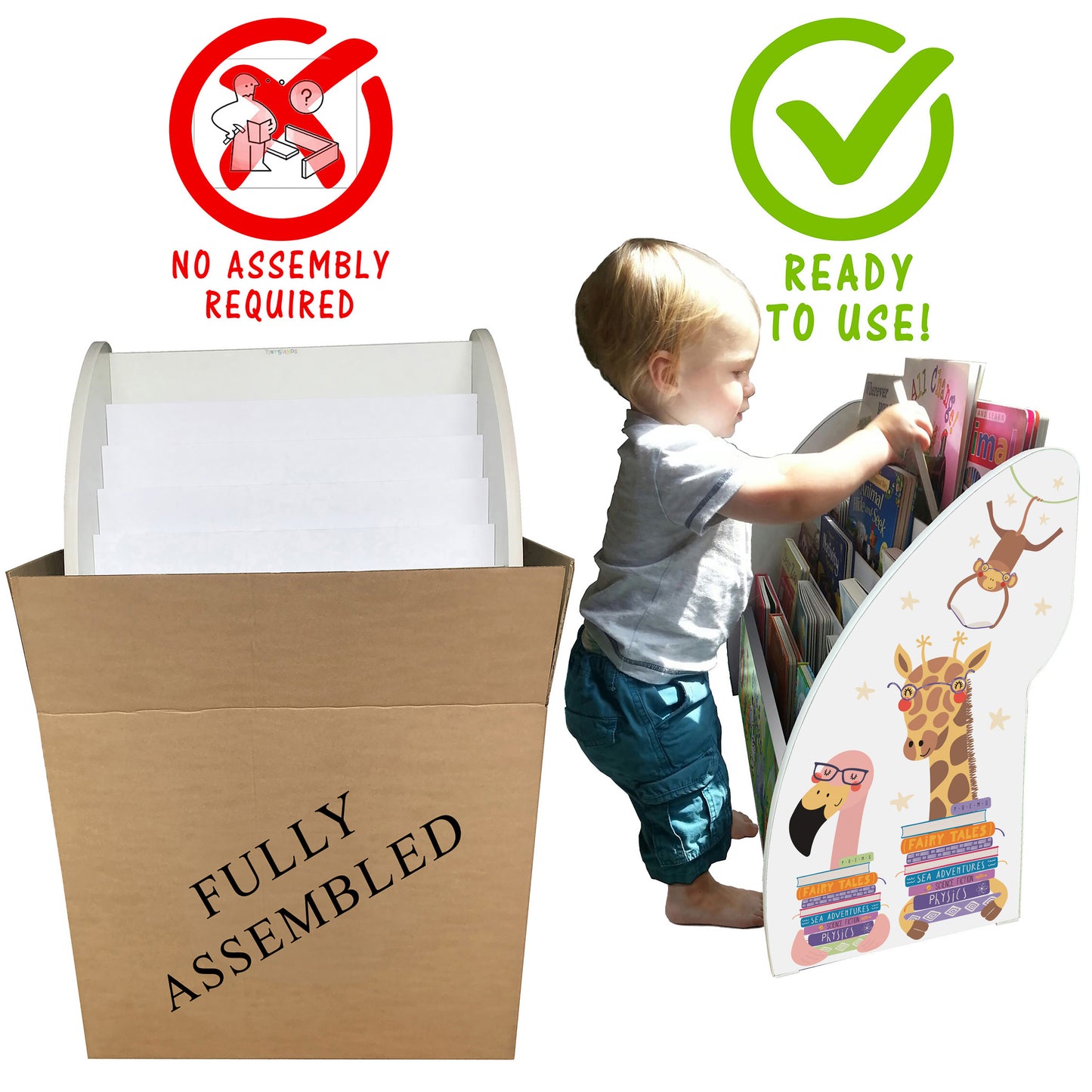 Reading Safari Animals Children's Bookcase with Name comes Fully Assembled