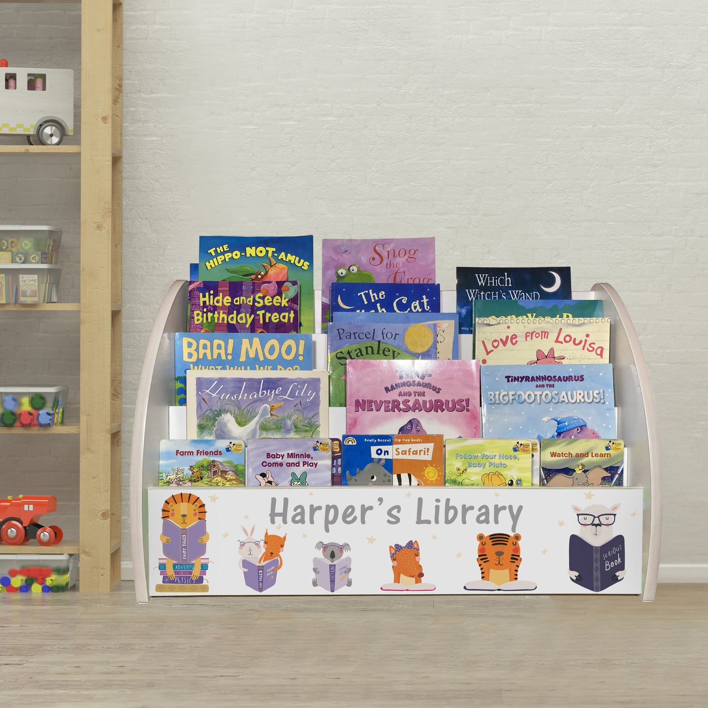 Reading Safari Animals Children's Bookcase with Name comes Fully Assembled