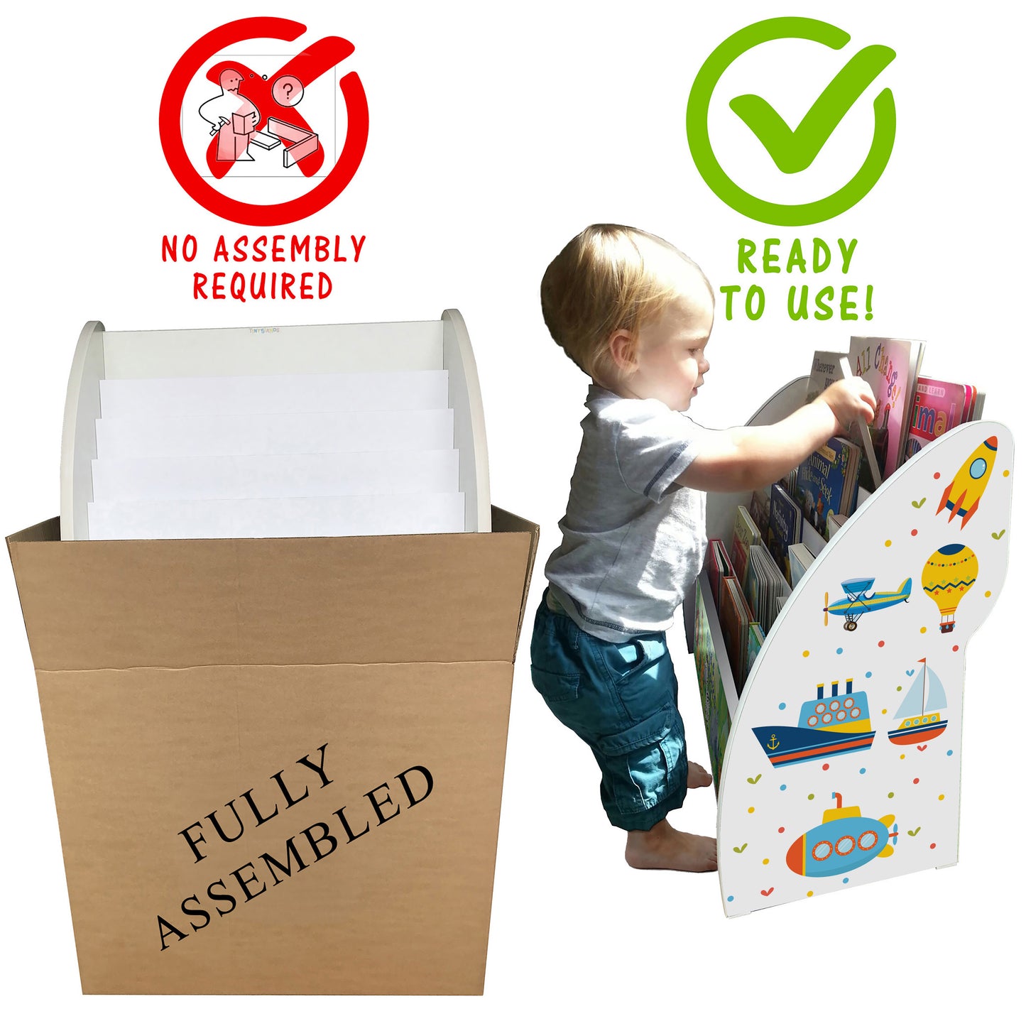 Transport Bookcase for Boys Personalised with Cars and Train Bookshelf comes Fully Assembled