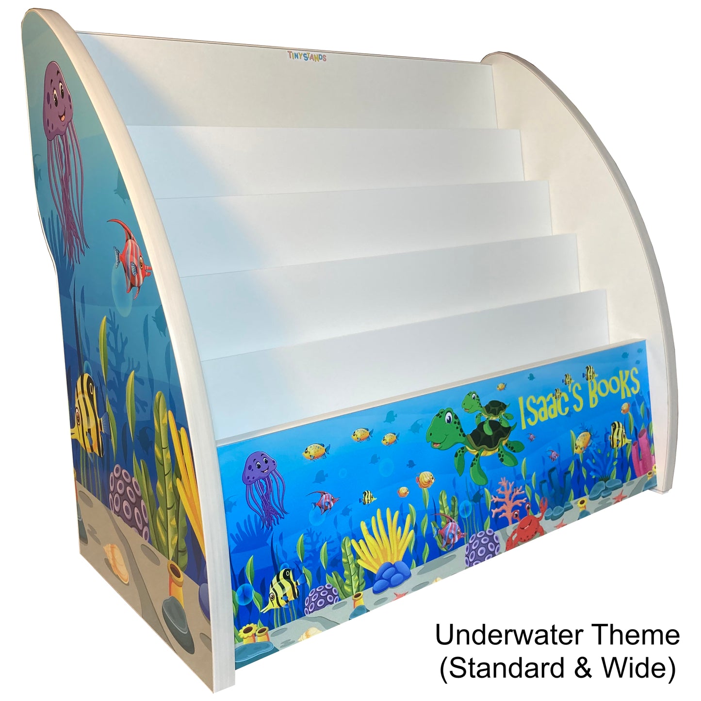 kids bookshelf with underwater design