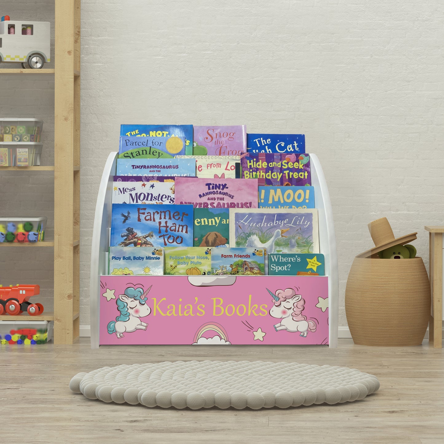 Pink Unicorns Bookshelf for Girls with Name and Fully Assembled
