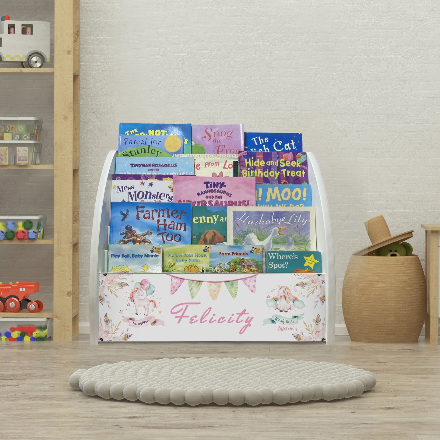 Unicorns Bookcase for Girls Personalised with Name, Handmade in UK Bookshelf comes Fully Assembled