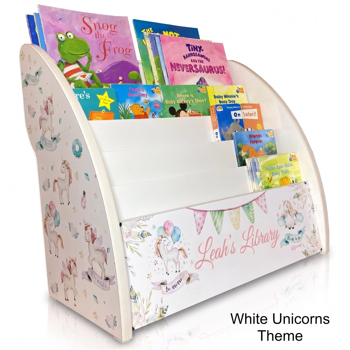 Personalised Girls bookcase with unicorns design, unicorns bookshelf personalised, magical girls bookcase