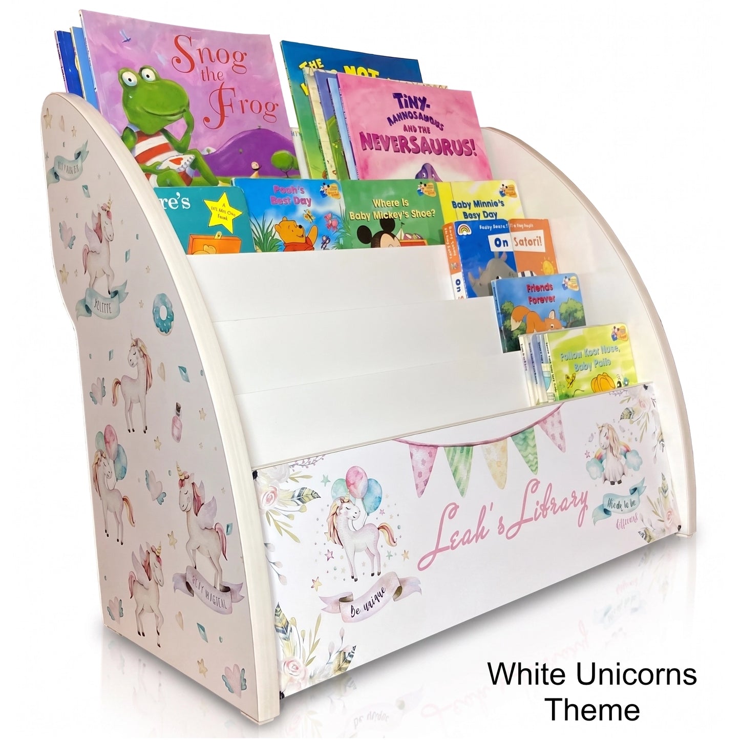 Personalised Girls bookcase with unicorns design, unicorns bookshelf personalised, magical girls bookcase