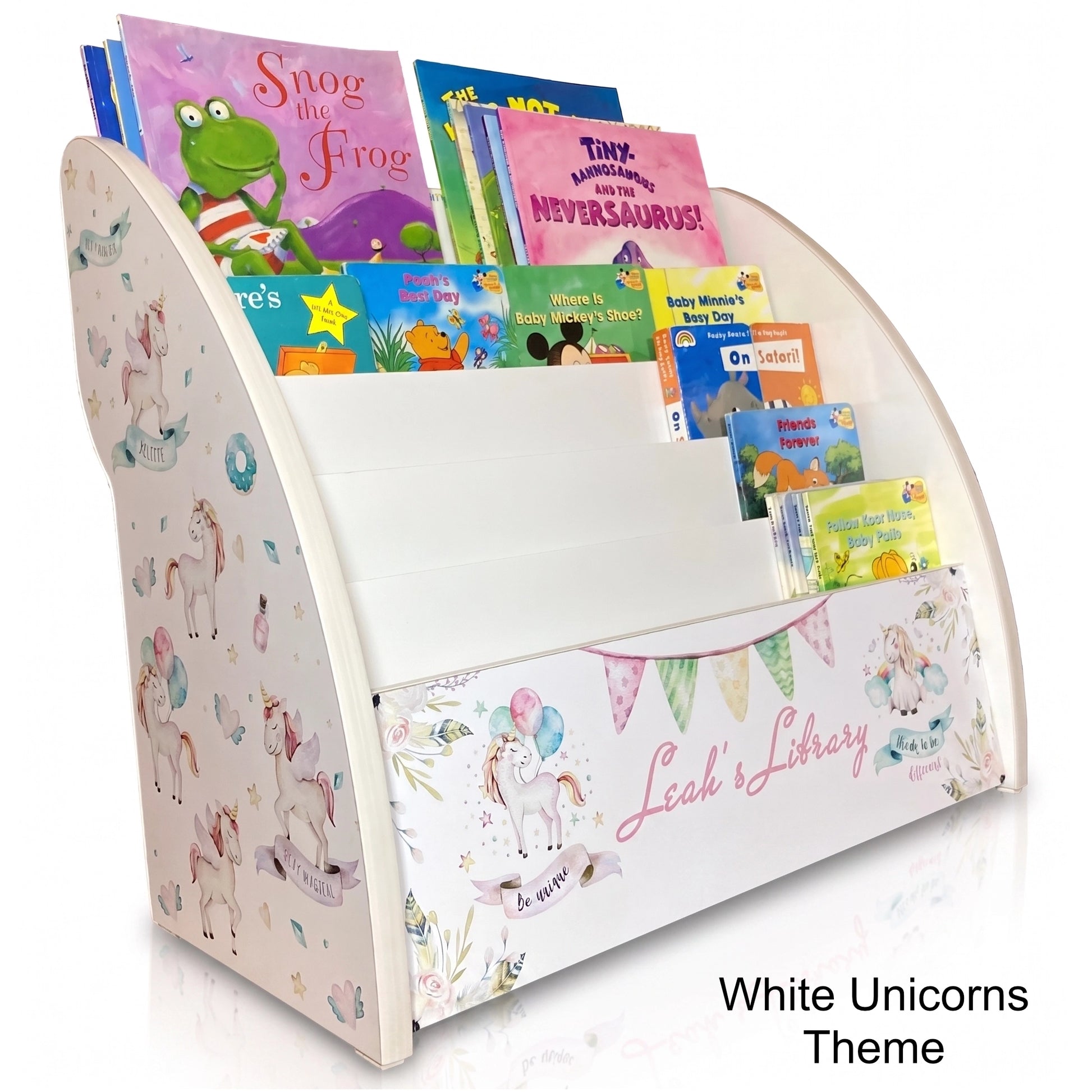 Personalised Girls bookcase with unicorns design, unicorns bookshelf personalised, magical girls bookcase