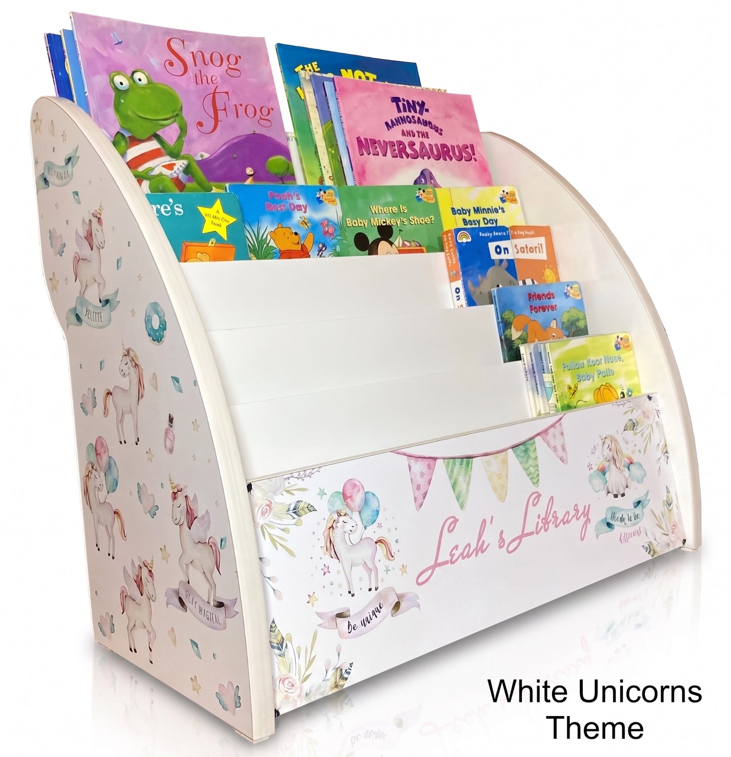 Personalised Girls bookcase with unicorns design, unicorns bookshelf personalised, magical girls bookcase