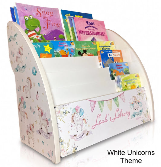 Personalised Girls bookcase with unicorns design, unicorns bookshelf personalised, magical girls bookcase