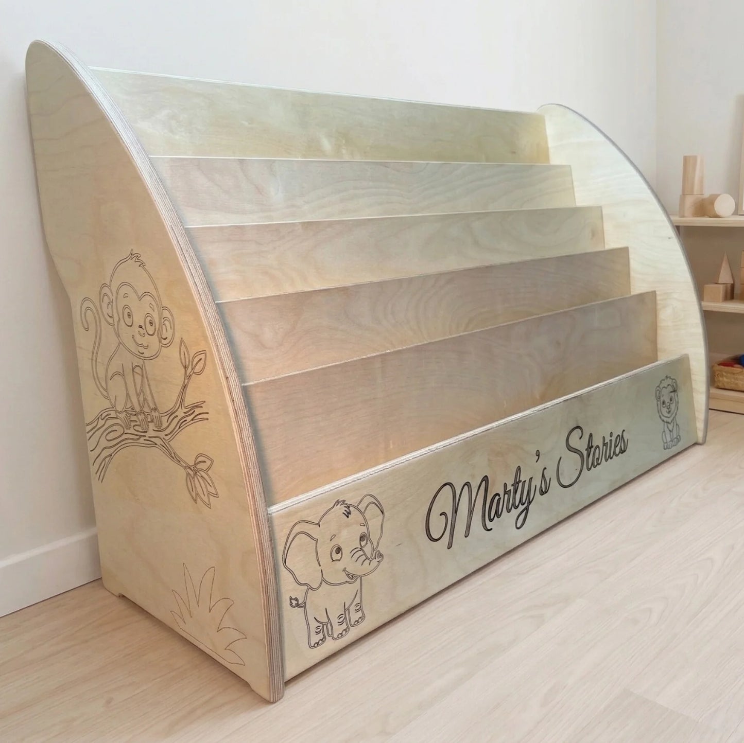 Montessori Safari Bookcase Personalised & Handmade in UK, Fully Assembled, Lifetime Guarantee