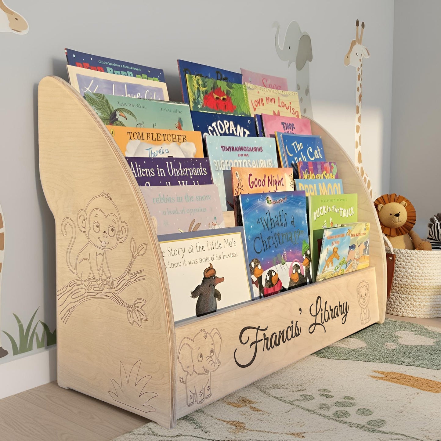 Montessori Safari Bookcase Personalised & Handmade in UK, Fully Assembled, Lifetime Guarantee