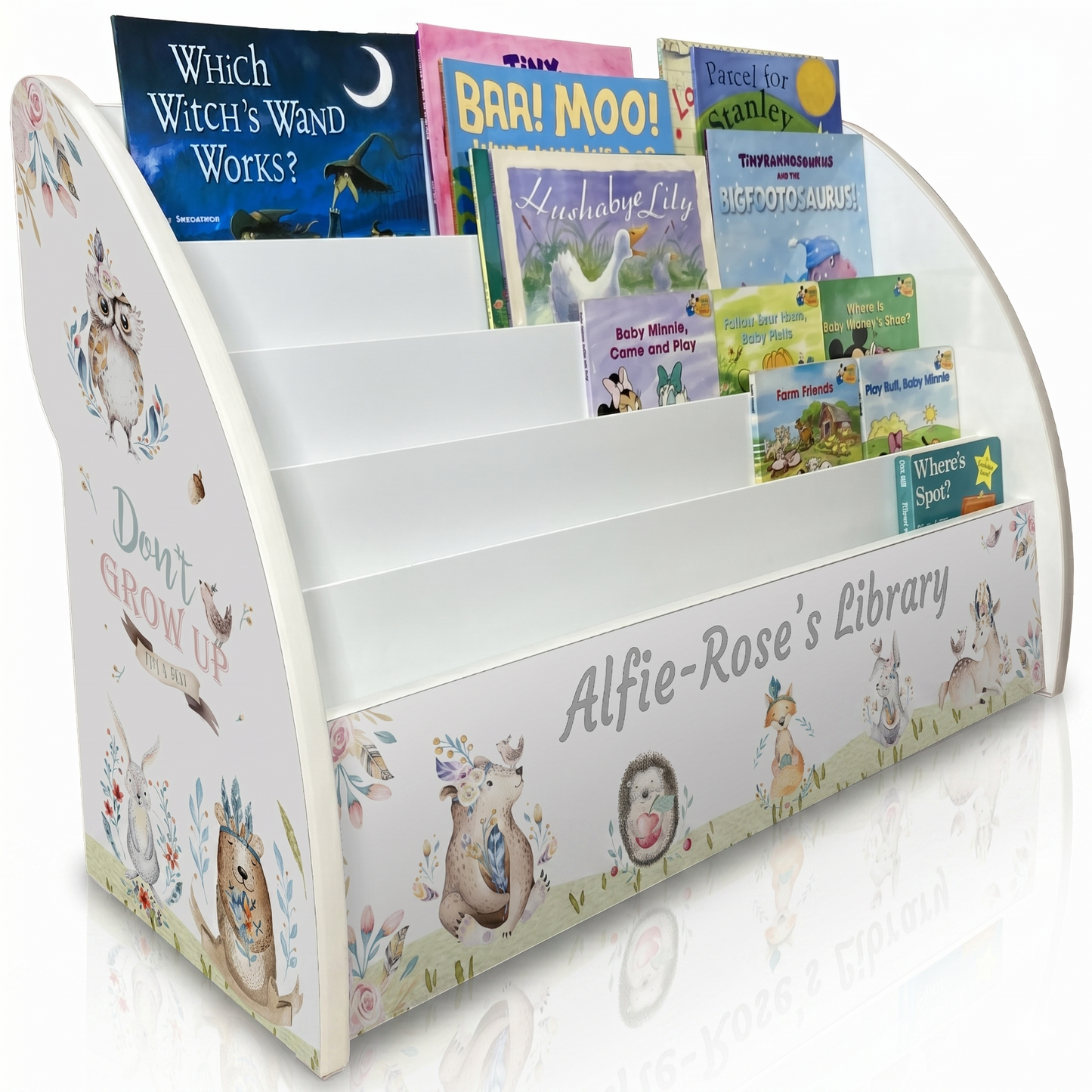 Personalised Nursery Bookcase Woodland themed with Forest Animals - Handmade in UK | Robustly PreAssembled