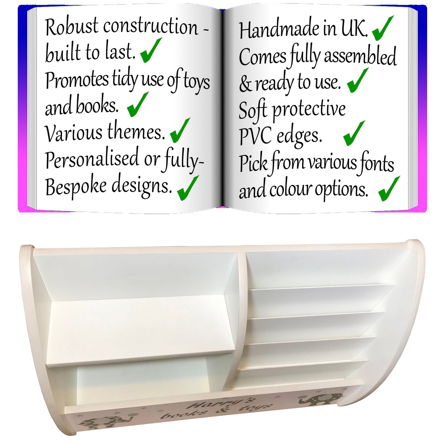 Transport Books and Toys Nursery Organiser Named and Fully Assembled