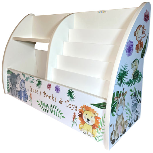 White Jungle Nursery Books and Toys Stand Personalised and Fully Assembled