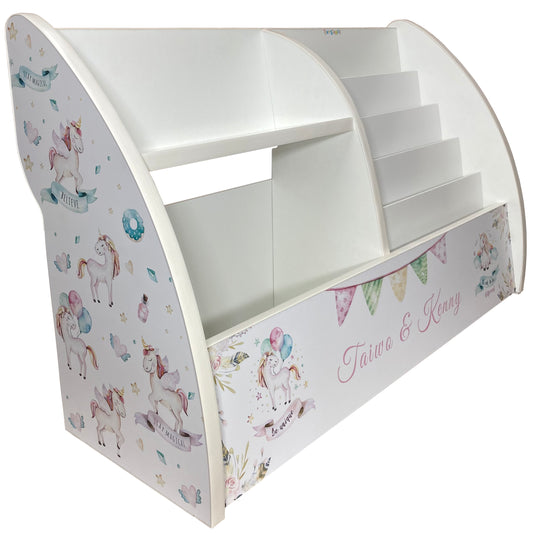 White Unicorns Books and Toys Stand Personalised and Fully Assembled