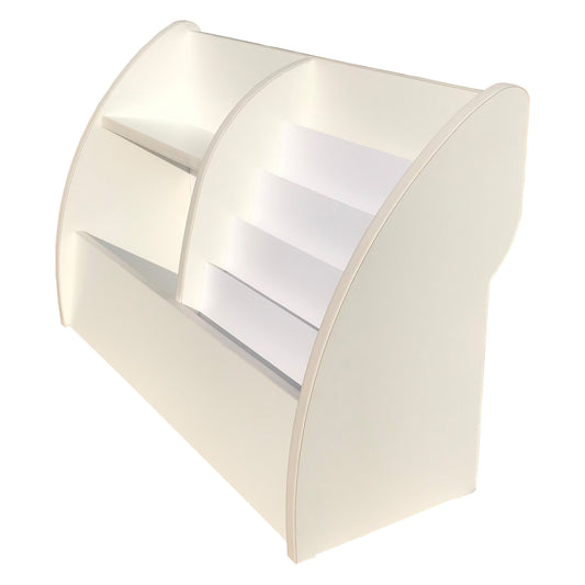 All White Books and Toys Stand Named and Fully Assembled