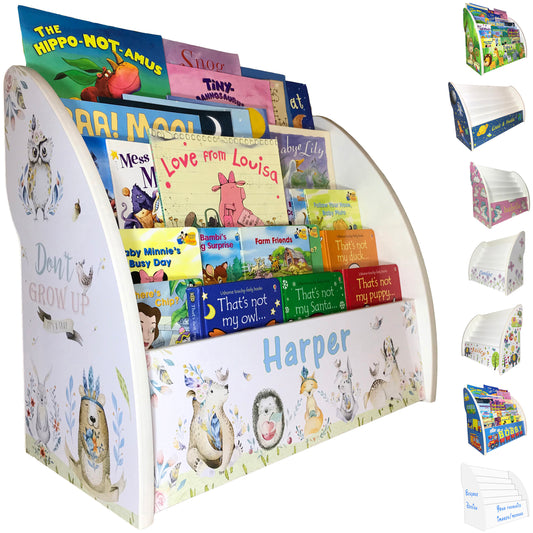 Personalised Child Bookcase with cute woodland animals, woodland animals kids bookshelf, personalised woodland bookcase, cute animals bookshelf, cute animals bookcase, personalised animals bedroom