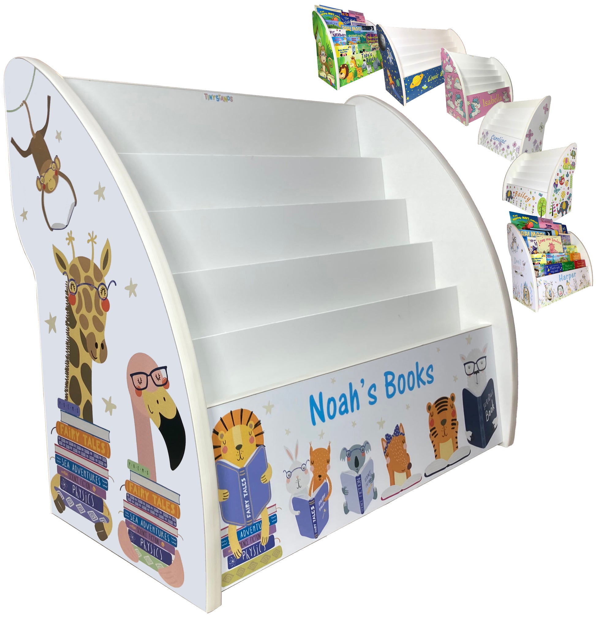 cute bookcase for children with animals, personalised animals bookshelf, reading animals book storage