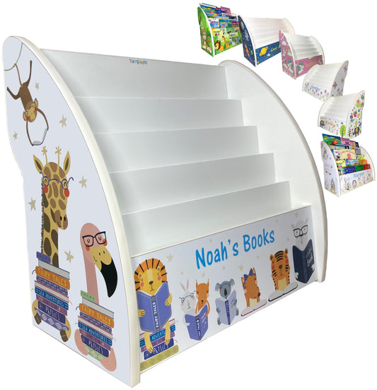 cute bookcase for children with animals, personalised animals bookshelf, reading animals book storage